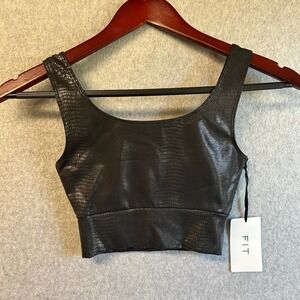 SOLELY FIT‎ Black Faux Snakeskin Sports Bra Crop Top Athletic Gym Size XS NWT